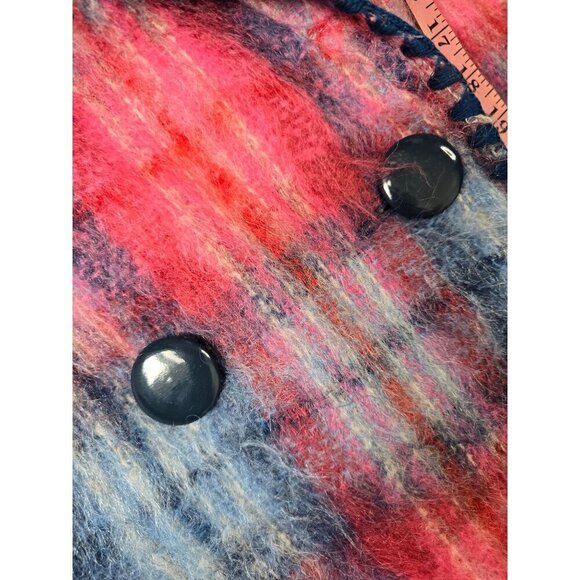 Vintage 1970s Red Blue Plaid Angora Wool Double Breasted Coat - Picture 13 of 16